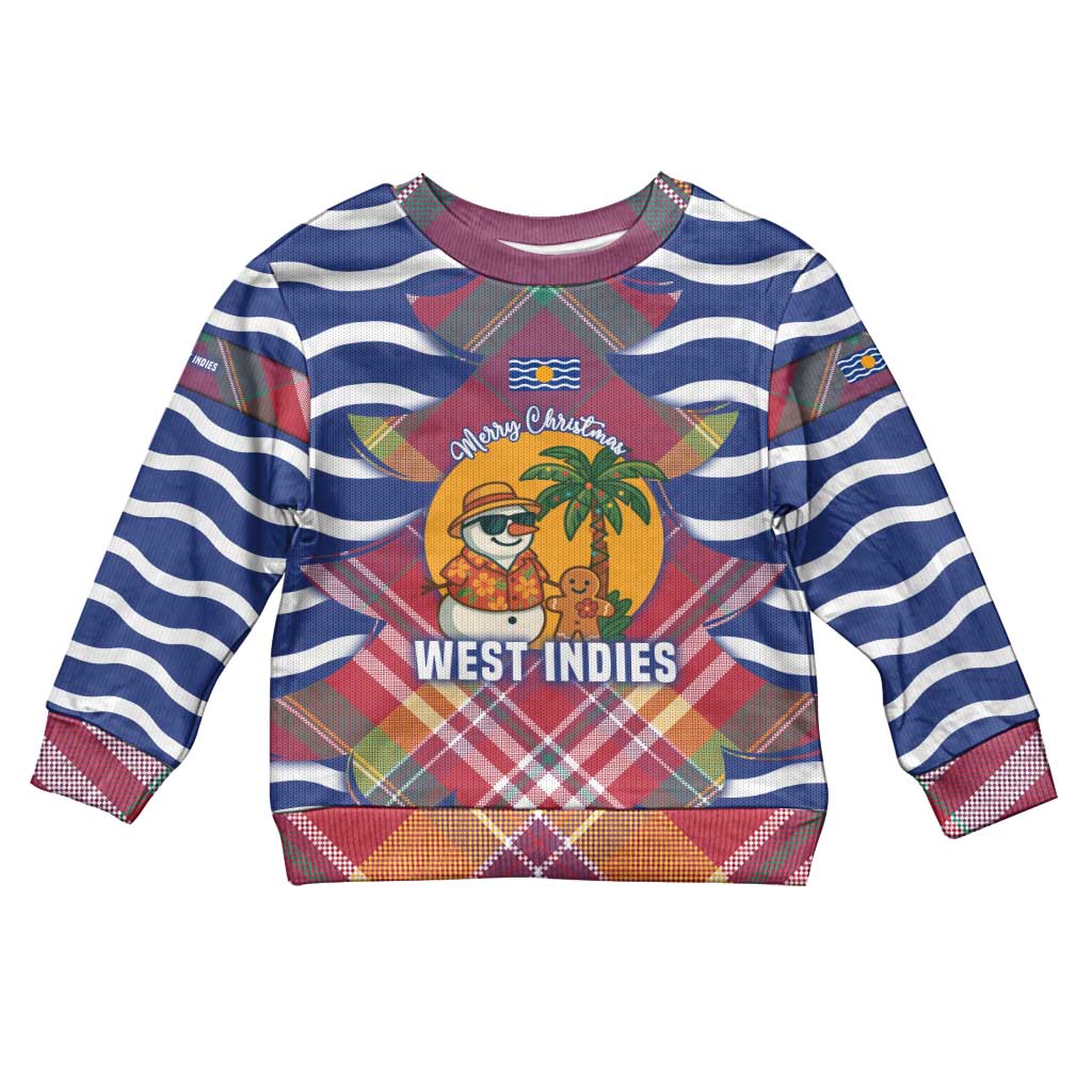 West Indies Christmas Kid Ugly Christmas Sweater with Tropical Snowman Palm Tree Gingerbread and Plaid Design - Wonder Print Shop