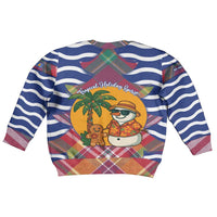 West Indies Christmas Kid Ugly Christmas Sweater with Tropical Snowman Palm Tree Gingerbread and Plaid Design - Wonder Print Shop