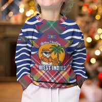 West Indies Christmas Kid Ugly Christmas Sweater with Tropical Snowman Palm Tree Gingerbread and Plaid Design - Wonder Print Shop
