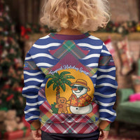 West Indies Christmas Kid Ugly Christmas Sweater with Tropical Snowman Palm Tree Gingerbread and Plaid Design - Wonder Print Shop