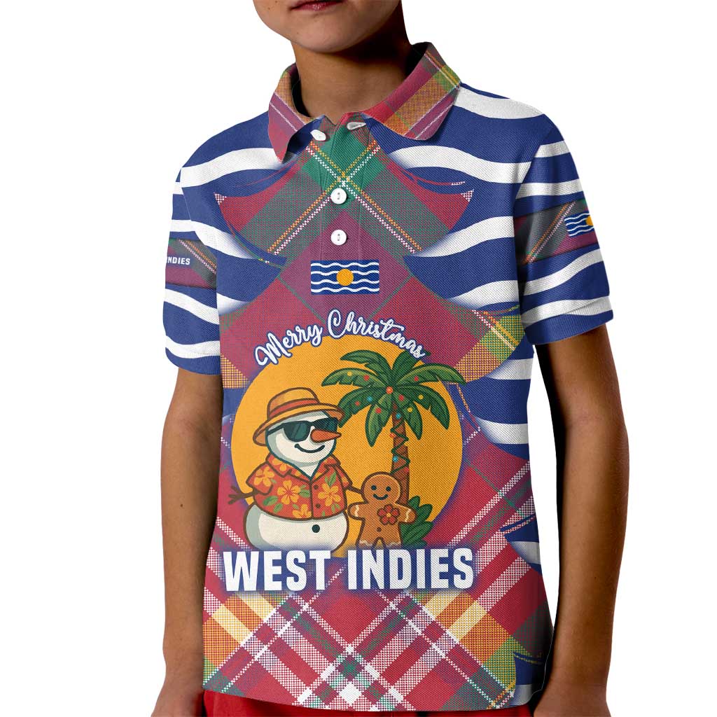 West Indies Christmas Kid Polo Shirt with Tropical Snowman Palm Tree Gingerbread and Plaid Design - Wonder Print Shop
