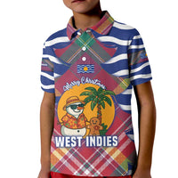 West Indies Christmas Kid Polo Shirt with Tropical Snowman Palm Tree Gingerbread and Plaid Design - Wonder Print Shop