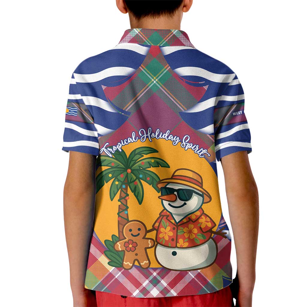 West Indies Christmas Kid Polo Shirt with Tropical Snowman Palm Tree Gingerbread and Plaid Design - Wonder Print Shop