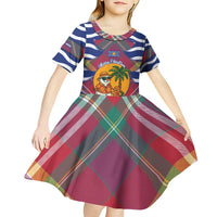 West Indies Christmas Kid Short Sleeve Dress with Tropical Snowman Palm Tree Gingerbread and Plaid Design - Wonder Print Shop