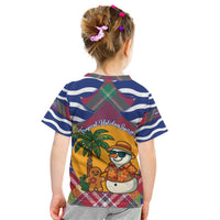 West Indies Christmas Kid T Shirt with Tropical Snowman Palm Tree Gingerbread and Plaid Design - Wonder Print Shop