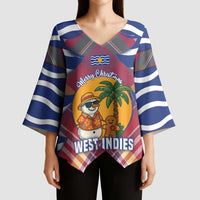 West Indies Christmas Kimono Sleeve Blouse with Tropical Snowman Palm Tree Gingerbread and Plaid Design - Wonder Print Shop