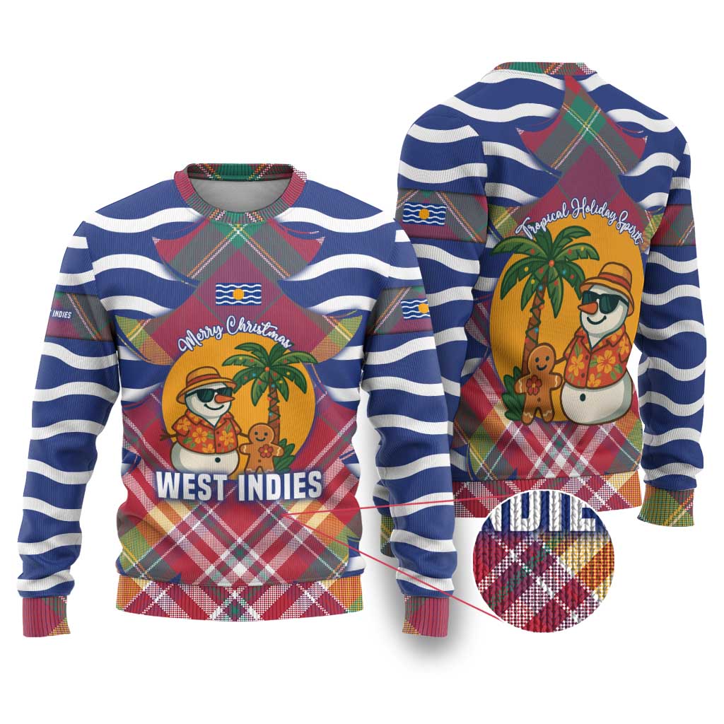West Indies Christmas Ugly Christmas Sweater with Tropical Snowman Palm Tree Gingerbread and Plaid Design - Wonder Print Shop