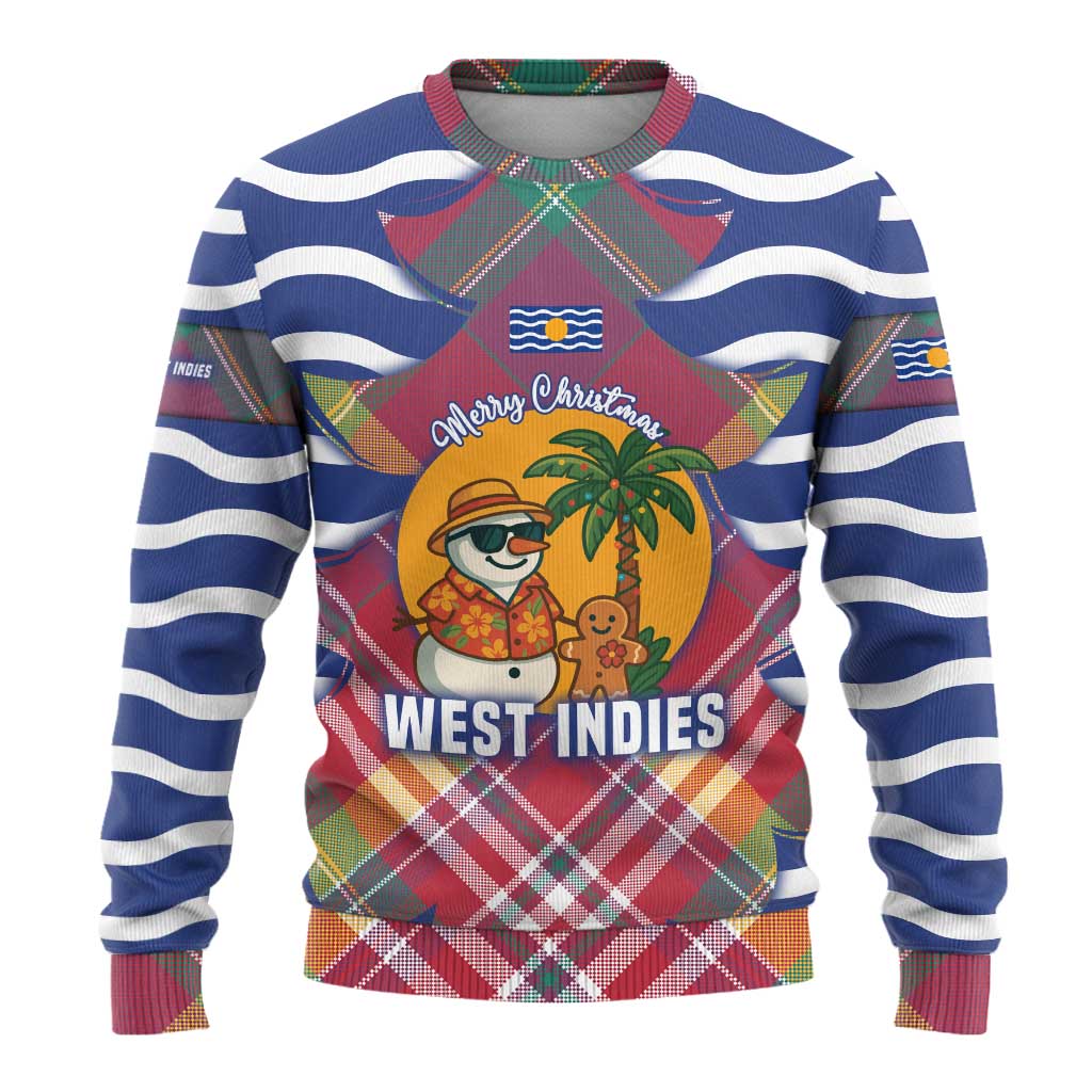 West Indies Christmas Ugly Christmas Sweater with Tropical Snowman Palm Tree Gingerbread and Plaid Design - Wonder Print Shop