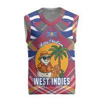 West Indies Christmas Knitted V-Neck Vest with Tropical Snowman Palm Tree Gingerbread and Plaid Design - Wonder Print Shop
