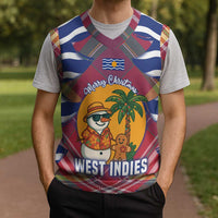 West Indies Christmas Knitted V-Neck Vest with Tropical Snowman Palm Tree Gingerbread and Plaid Design - Wonder Print Shop