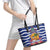 West Indies Christmas Leather Tote Bag with Tropical Snowman Palm Tree Gingerbread and Plaid Design - Wonder Print Shop