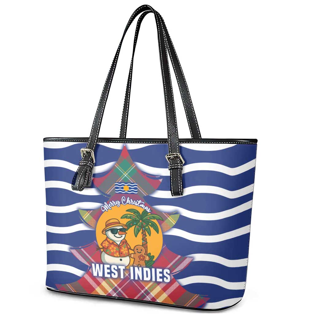 West Indies Christmas Leather Tote Bag with Tropical Snowman Palm Tree Gingerbread and Plaid Design - Wonder Print Shop