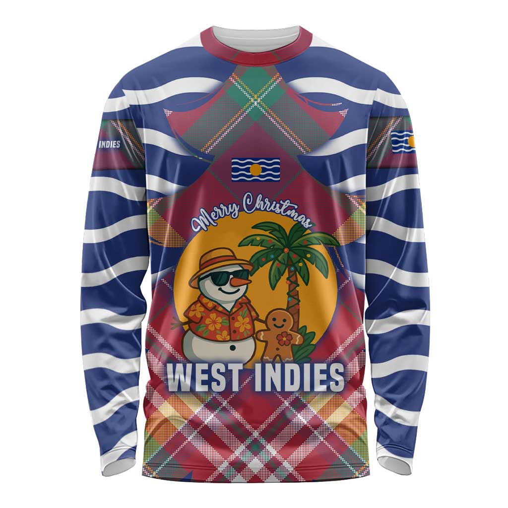 West Indies Christmas Long Sleeve Shirt with Tropical Snowman Palm Tree Gingerbread and Plaid Design - Wonder Print Shop