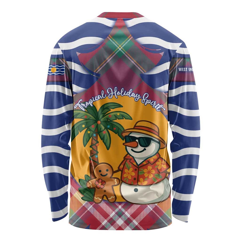 West Indies Christmas Long Sleeve Shirt with Tropical Snowman Palm Tree Gingerbread and Plaid Design - Wonder Print Shop