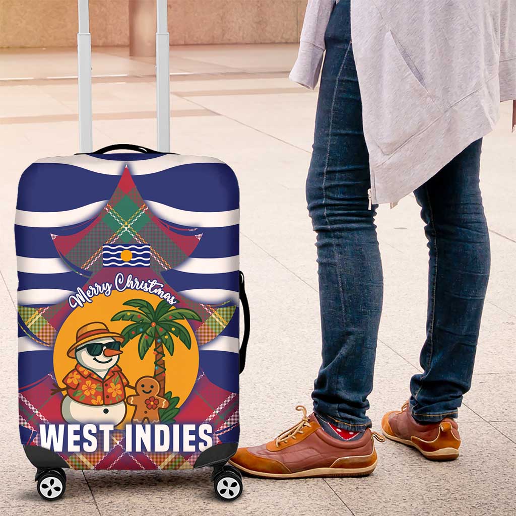 West Indies Christmas Luggage Cover with Tropical Snowman Palm Tree Gingerbread and Plaid Design - Wonder Print Shop