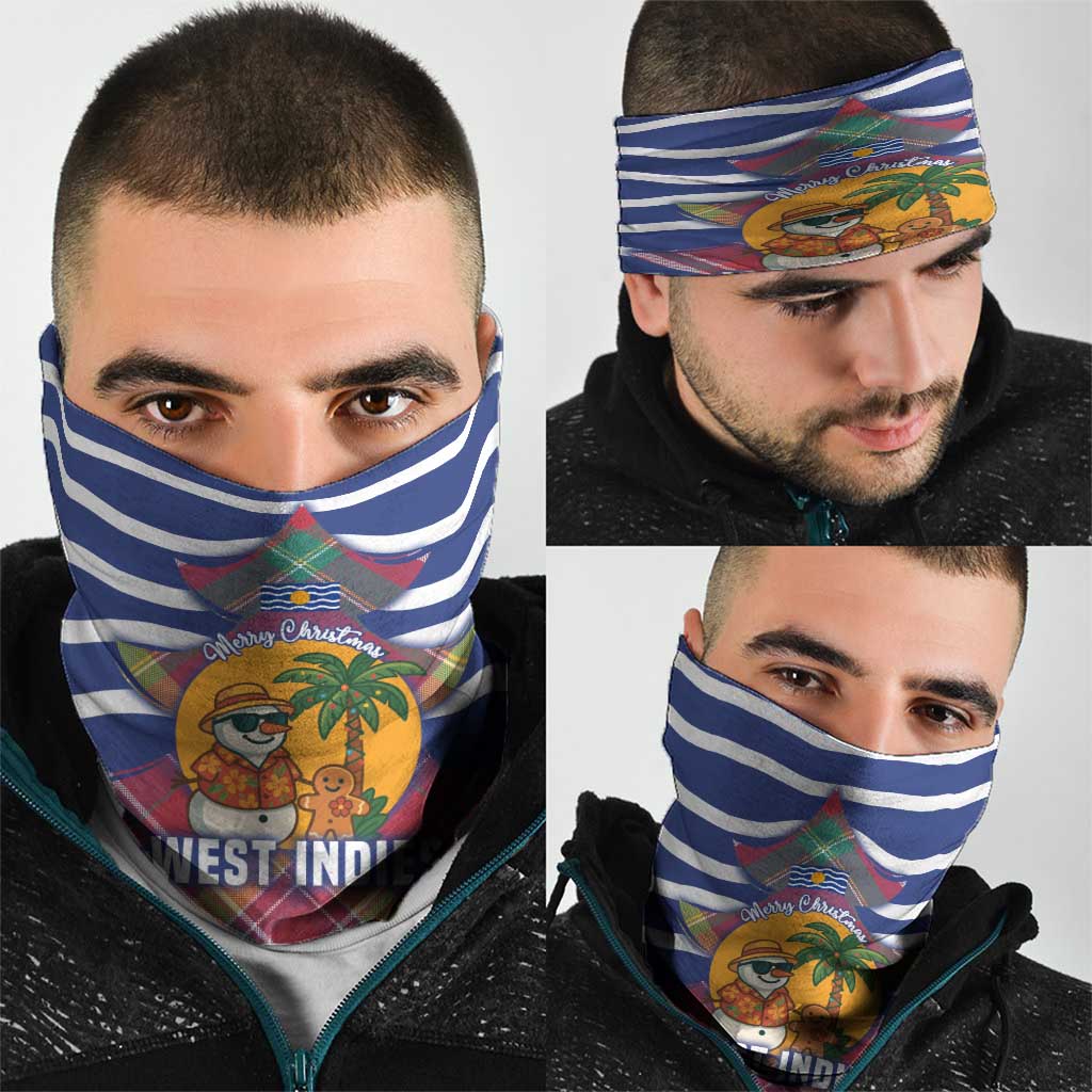 West Indies Christmas Neck Gaiter with Tropical Snowman Palm Tree Gingerbread and Plaid Design - Wonder Print Shop