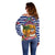 West Indies Christmas Off Shoulder Sweater with Tropical Snowman Palm Tree Gingerbread and Plaid Design - Wonder Print Shop