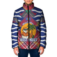West Indies Christmas Padded Jacket with Tropical Snowman Palm Tree Gingerbread and Plaid Design - Wonder Print Shop