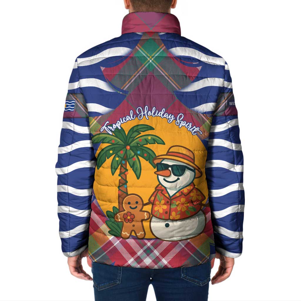 West Indies Christmas Padded Jacket with Tropical Snowman Palm Tree Gingerbread and Plaid Design - Wonder Print Shop
