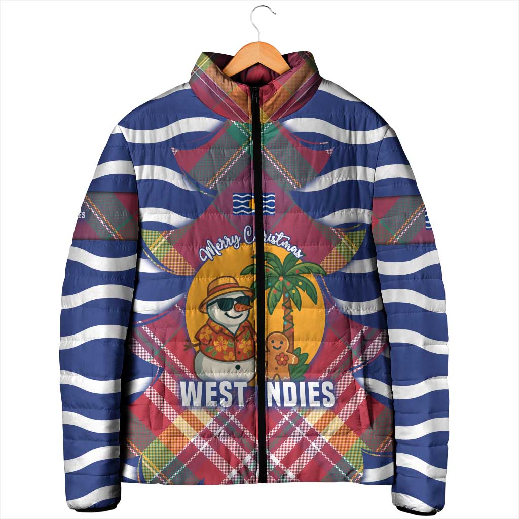 West Indies Christmas Padded Jacket with Tropical Snowman Palm Tree Gingerbread and Plaid Design - Wonder Print Shop