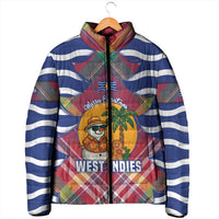 West Indies Christmas Padded Jacket with Tropical Snowman Palm Tree Gingerbread and Plaid Design - Wonder Print Shop