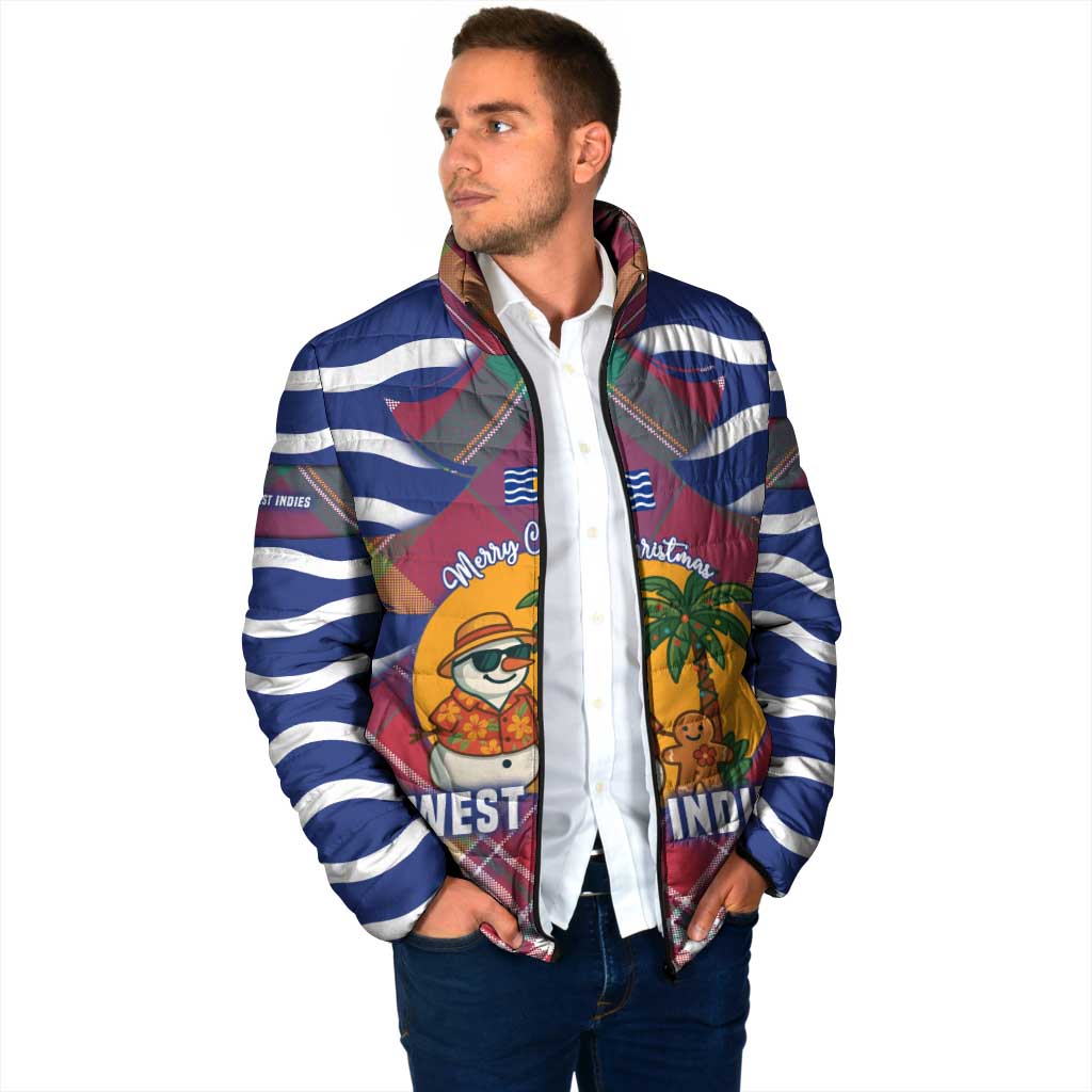 West Indies Christmas Padded Jacket with Tropical Snowman Palm Tree Gingerbread and Plaid Design - Wonder Print Shop