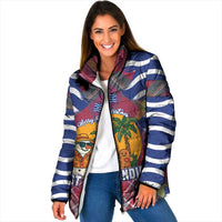 West Indies Christmas Padded Jacket with Tropical Snowman Palm Tree Gingerbread and Plaid Design - Wonder Print Shop