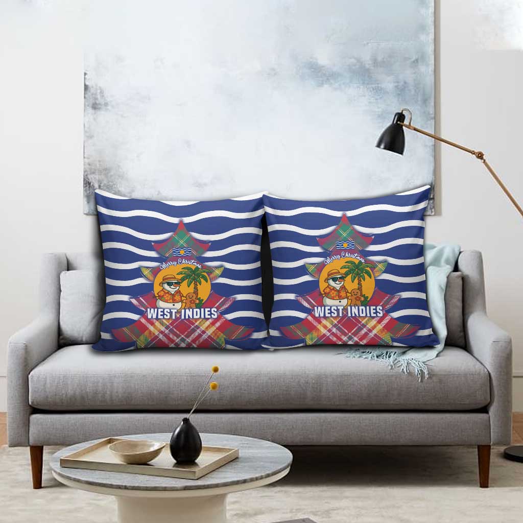 West Indies Christmas Pillow Cover with Tropical Snowman Palm Tree Gingerbread and Plaid Design - Wonder Print Shop