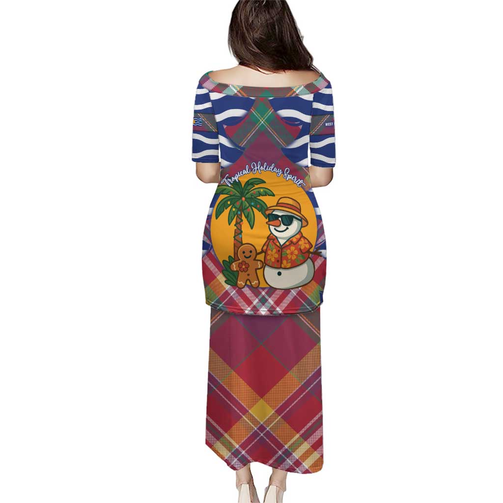 West Indies Christmas Puletasi with Tropical Snowman Palm Tree Gingerbread and Plaid Design - Wonder Print Shop