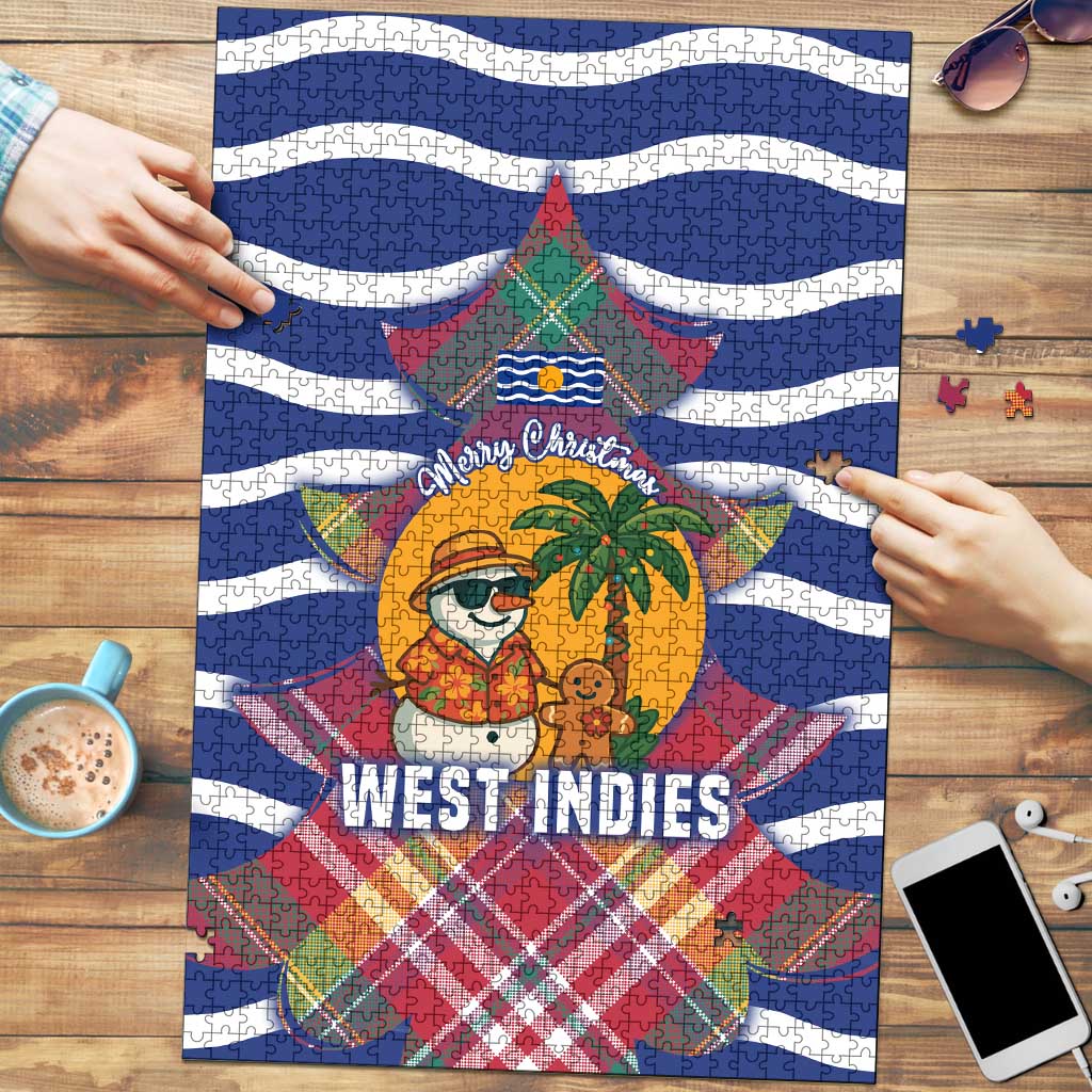 West Indies Christmas Puzzle with Tropical Snowman Palm Tree Gingerbread and Plaid Design - Wonder Print Shop