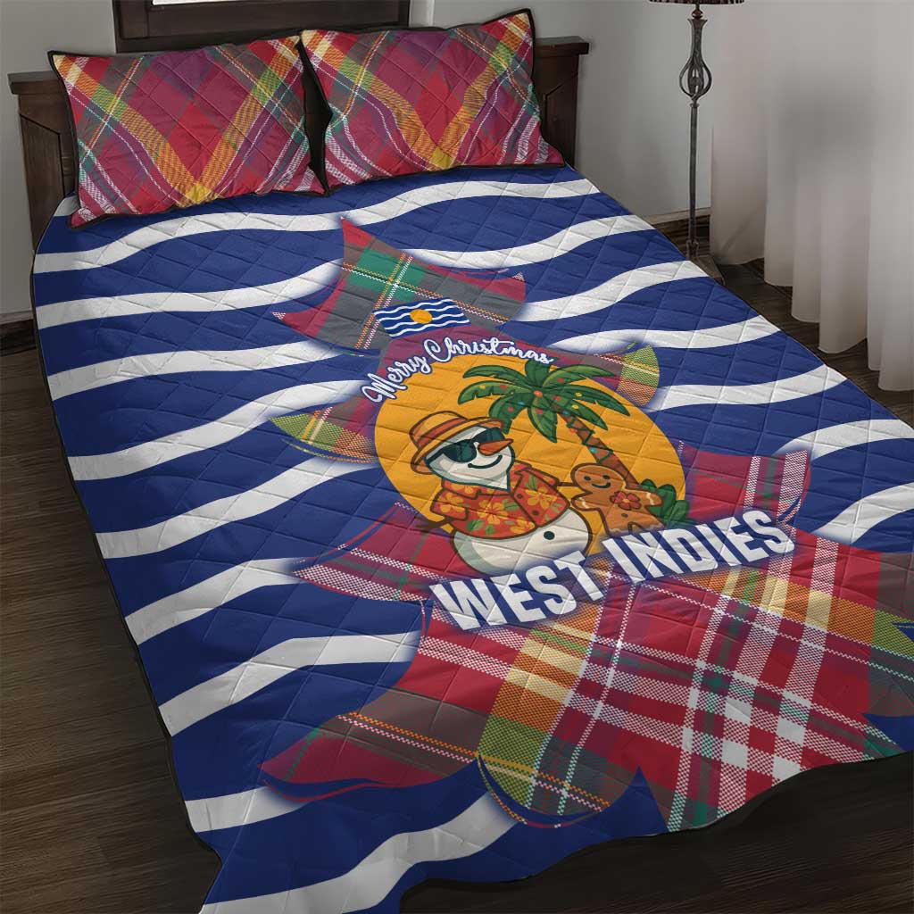 West Indies Christmas Quilt Bed Set with Tropical Snowman Palm Tree Gingerbread and Plaid Design - Wonder Print Shop