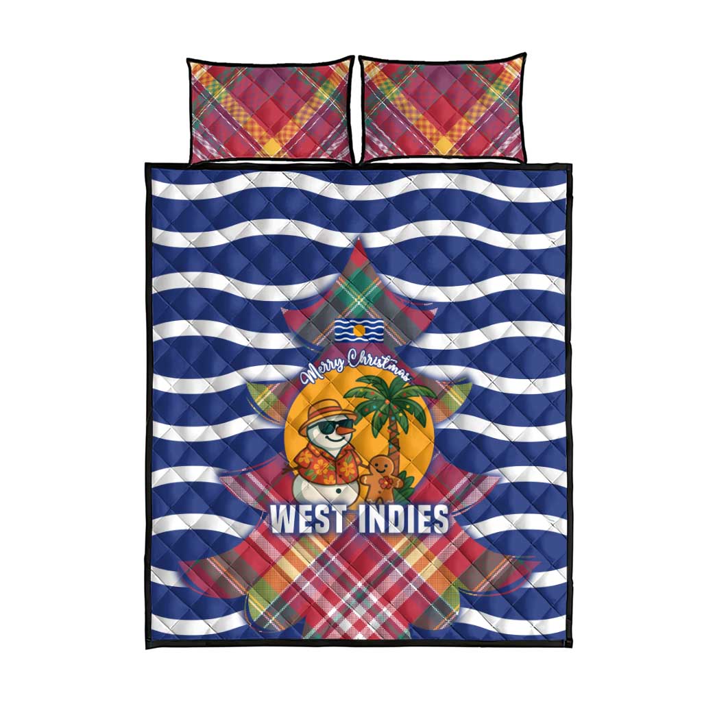 West Indies Christmas Quilt Bed Set with Tropical Snowman Palm Tree Gingerbread and Plaid Design - Wonder Print Shop
