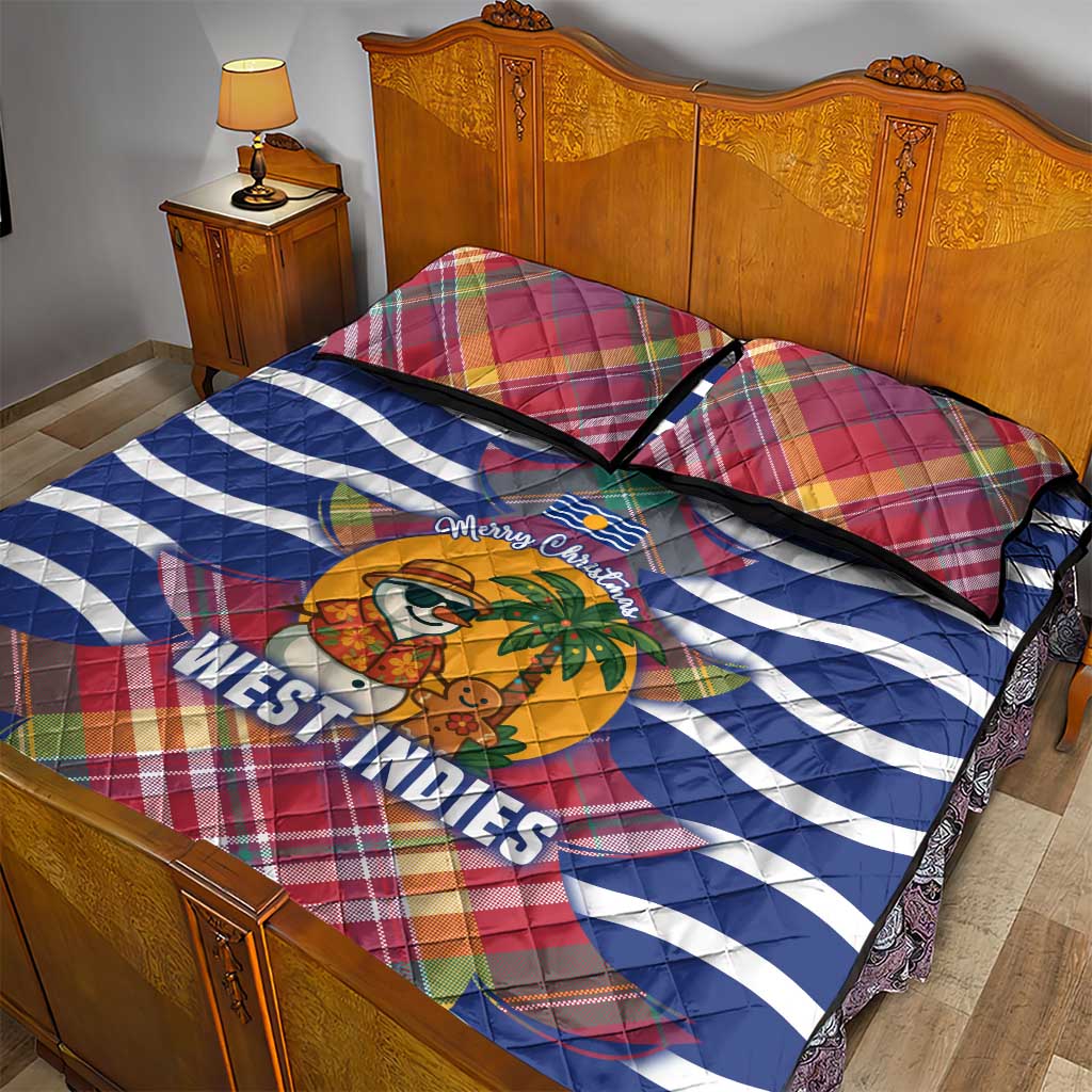 West Indies Christmas Quilt Bed Set with Tropical Snowman Palm Tree Gingerbread and Plaid Design - Wonder Print Shop