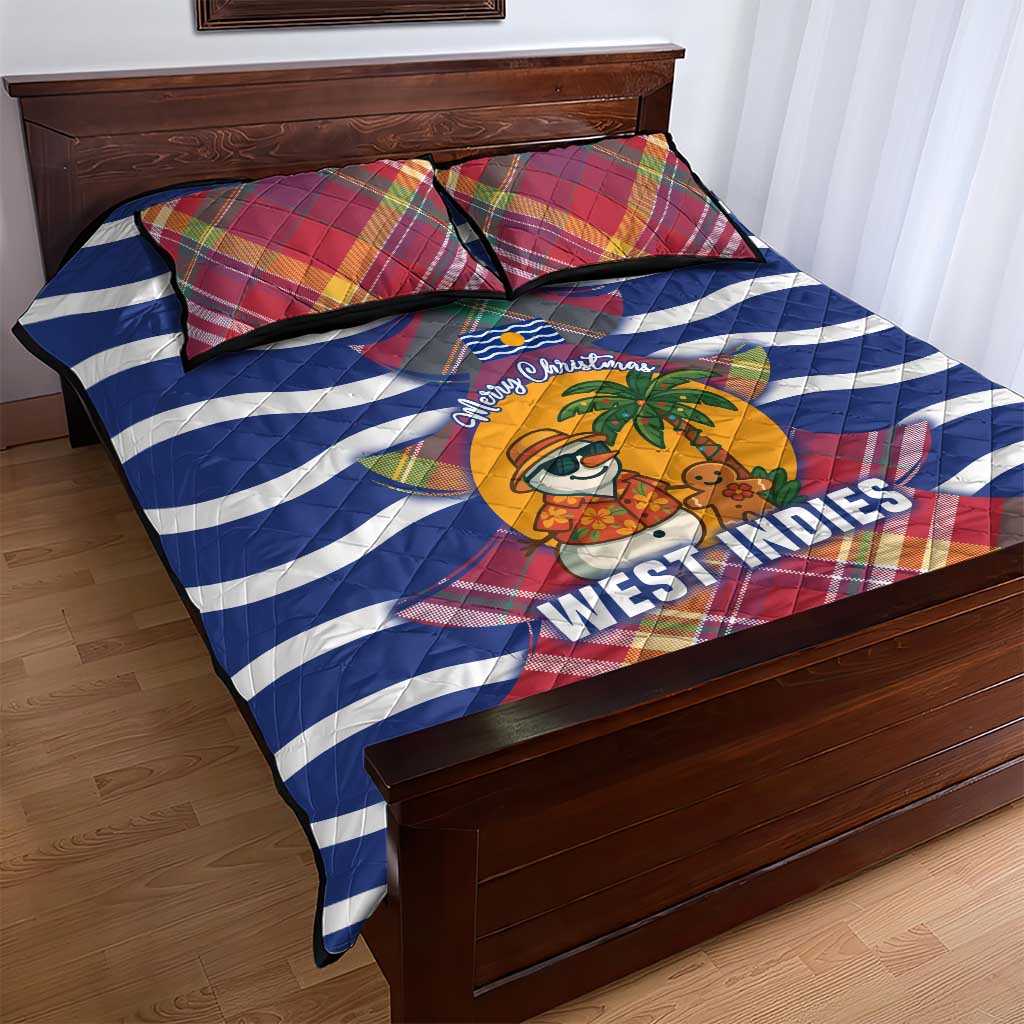 West Indies Christmas Quilt Bed Set with Tropical Snowman Palm Tree Gingerbread and Plaid Design - Wonder Print Shop