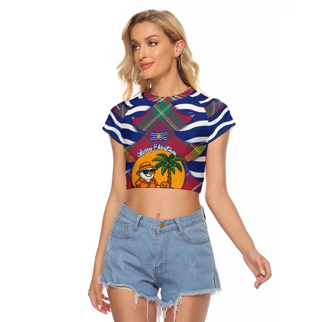 West Indies Christmas Raglan Cropped T Shirt with Tropical Snowman Palm Tree Gingerbread and Plaid Design - Wonder Print Shop