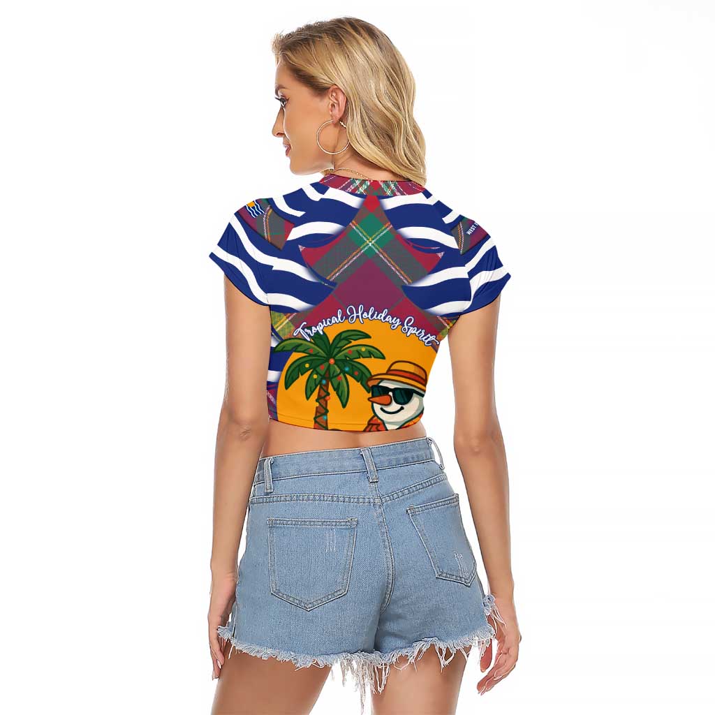 West Indies Christmas Raglan Cropped T Shirt with Tropical Snowman Palm Tree Gingerbread and Plaid Design - Wonder Print Shop