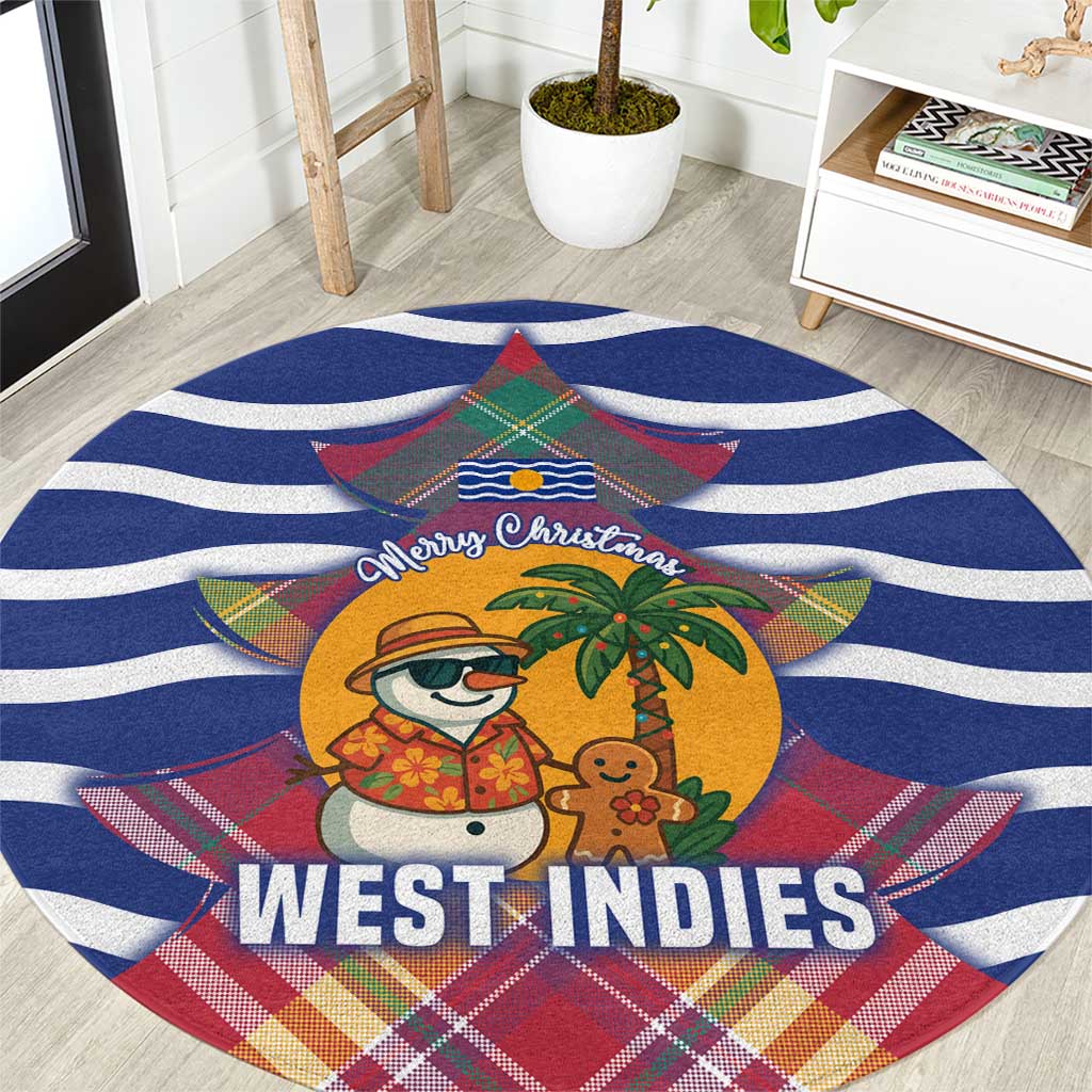 West Indies Christmas Round Carpet with Tropical Snowman Palm Tree Gingerbread and Plaid Design - Wonder Print Shop