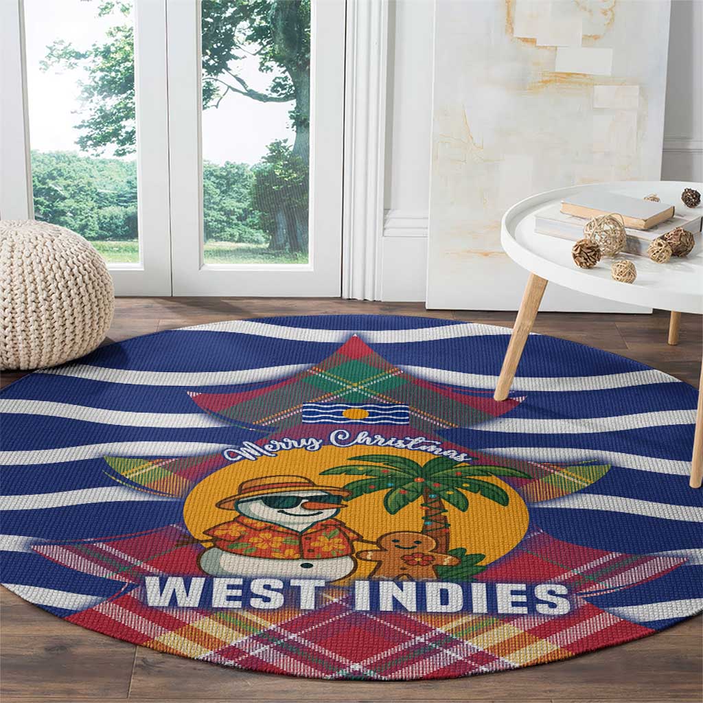 West Indies Christmas Round Carpet with Tropical Snowman Palm Tree Gingerbread and Plaid Design - Wonder Print Shop