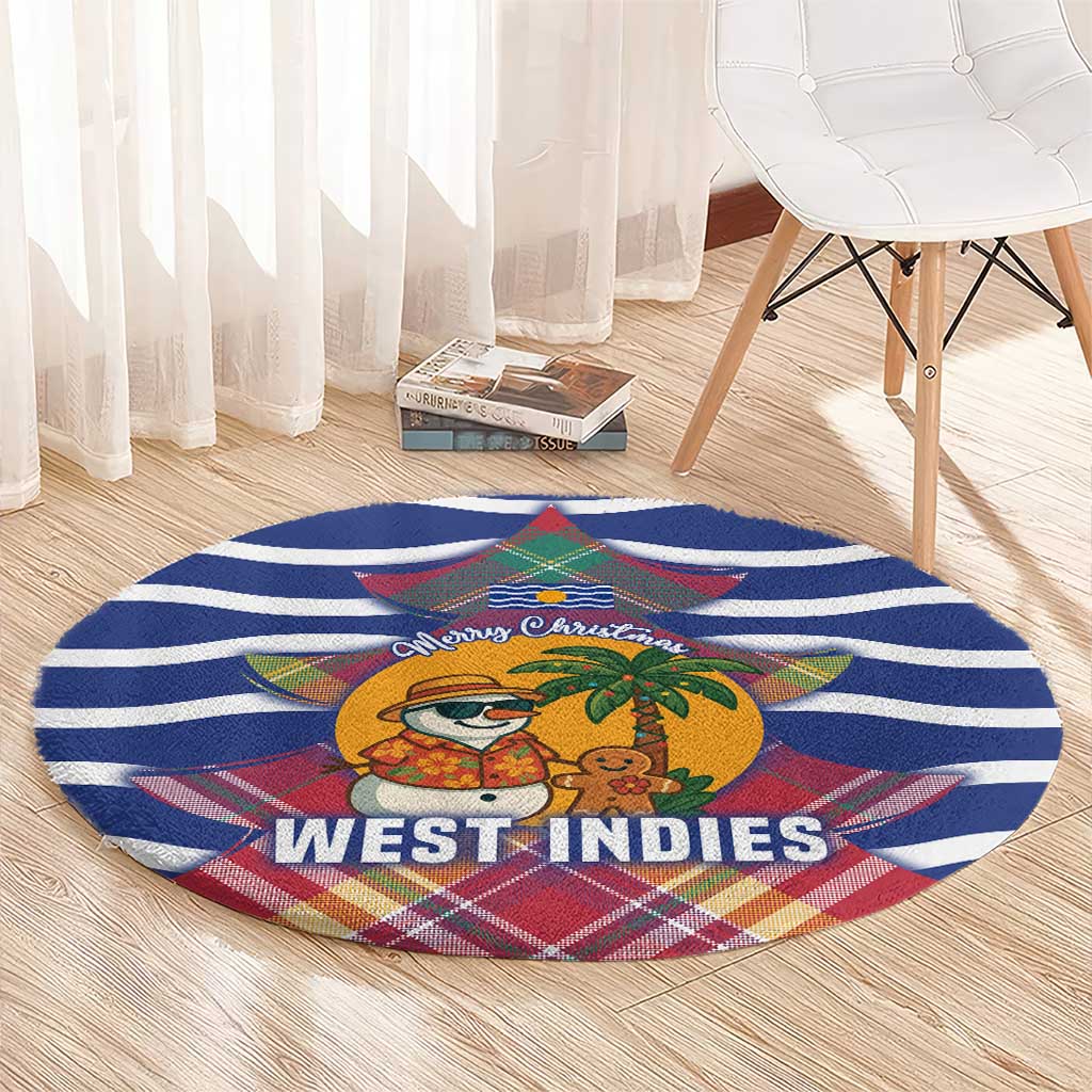 West Indies Christmas Round Carpet with Tropical Snowman Palm Tree Gingerbread and Plaid Design - Wonder Print Shop