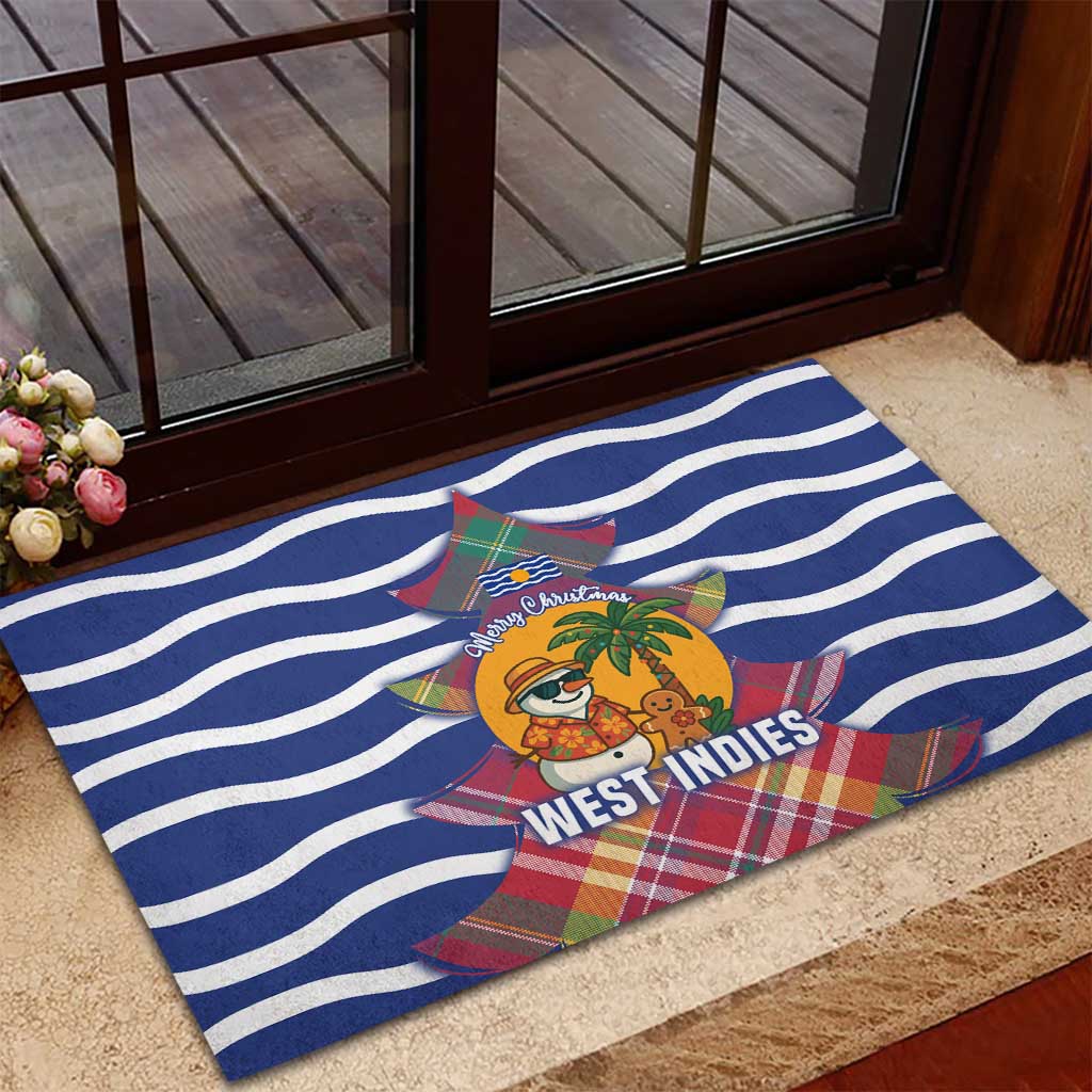 West Indies Christmas Rubber Doormat with Tropical Snowman Palm Tree Gingerbread and Plaid Design - Wonder Print Shop