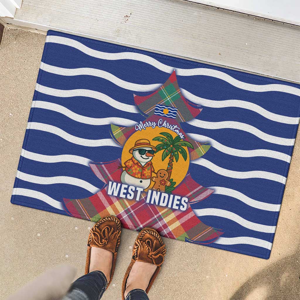 West Indies Christmas Rubber Doormat with Tropical Snowman Palm Tree Gingerbread and Plaid Design - Wonder Print Shop