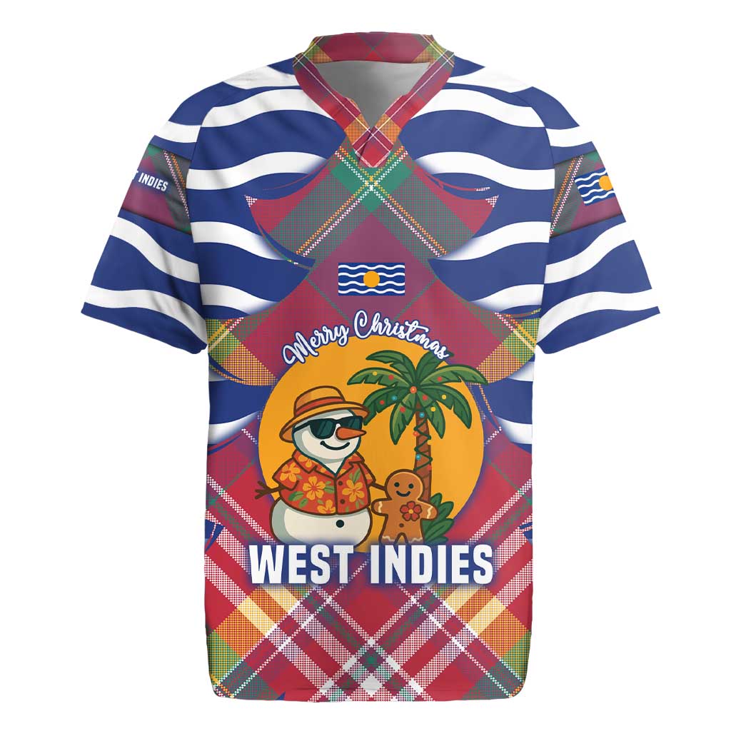West Indies Christmas Rugby Jersey with Tropical Snowman Palm Tree Gingerbread and Plaid Design - Wonder Print Shop