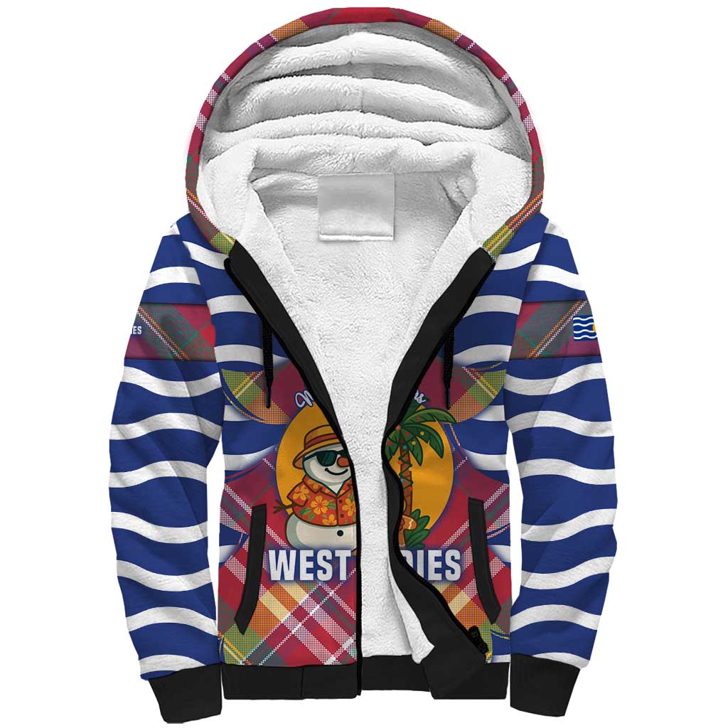 West Indies Christmas Sherpa Hoodie with Tropical Snowman Palm Tree Gingerbread and Plaid Design - Wonder Print Shop
