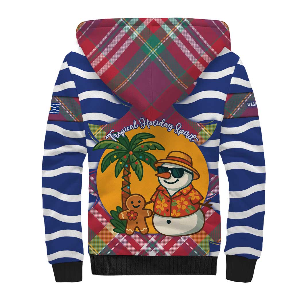 West Indies Christmas Sherpa Hoodie with Tropical Snowman Palm Tree Gingerbread and Plaid Design - Wonder Print Shop