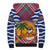 West Indies Christmas Sherpa Hoodie with Tropical Snowman Palm Tree Gingerbread and Plaid Design - Wonder Print Shop
