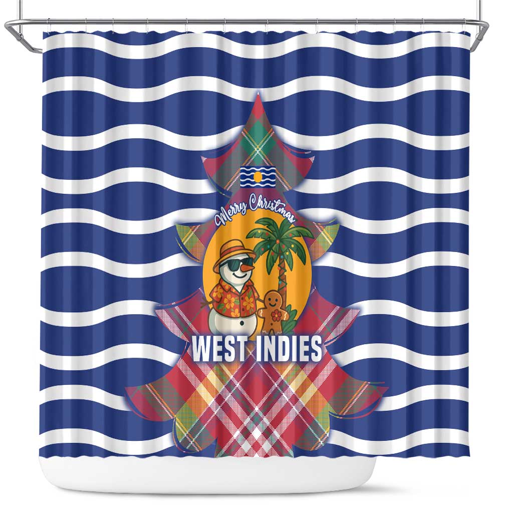 West Indies Christmas Shower Curtain with Tropical Snowman Palm Tree Gingerbread and Plaid Design - Wonder Print Shop