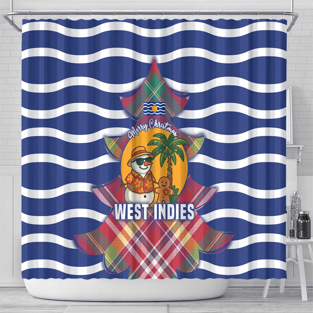 West Indies Christmas Shower Curtain with Tropical Snowman Palm Tree Gingerbread and Plaid Design - Wonder Print Shop