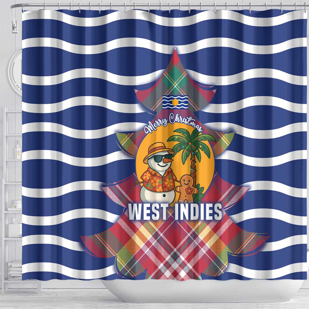 West Indies Christmas Shower Curtain with Tropical Snowman Palm Tree Gingerbread and Plaid Design - Wonder Print Shop