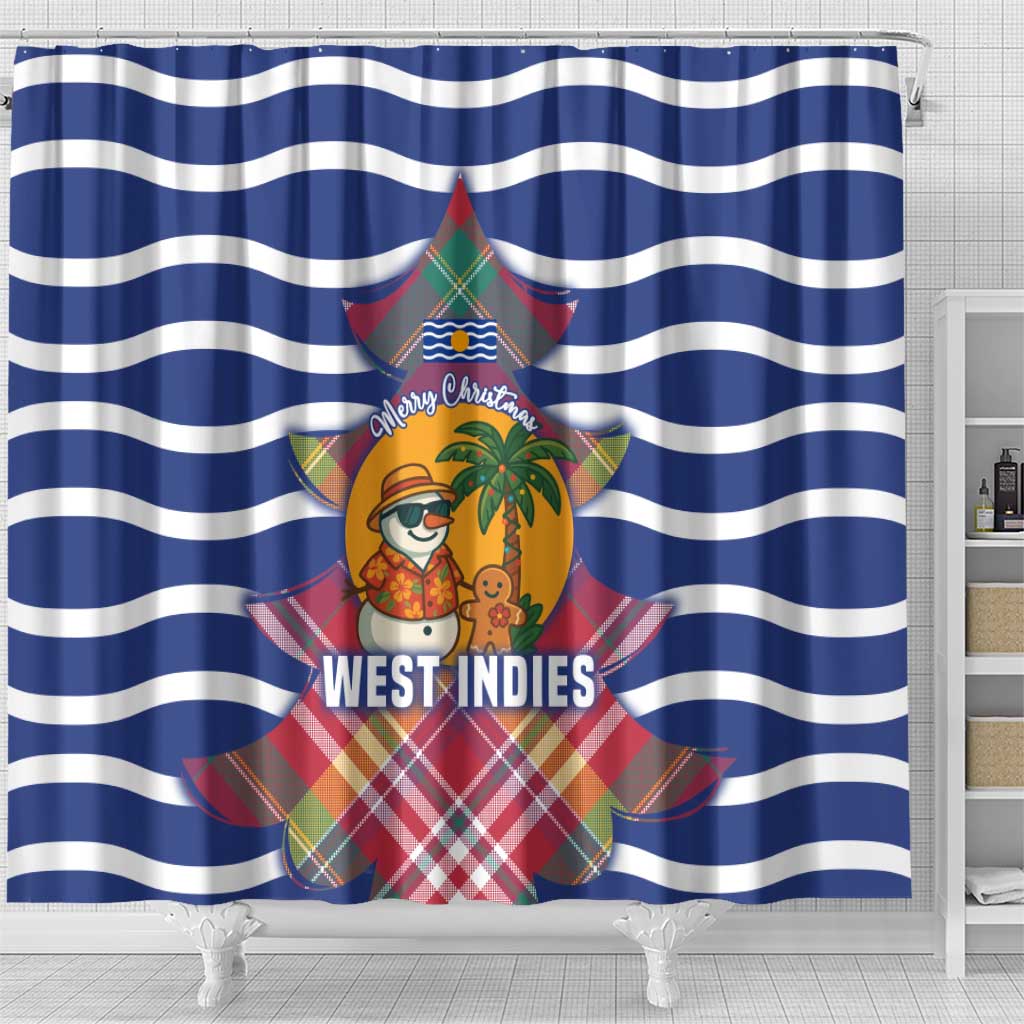 West Indies Christmas Shower Curtain with Tropical Snowman Palm Tree Gingerbread and Plaid Design - Wonder Print Shop