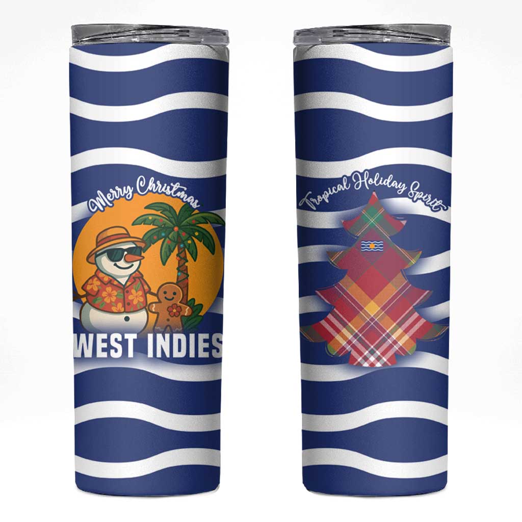 West Indies Christmas Skinny Tumbler with Tropical Snowman Palm Tree Gingerbread and Plaid Design - Wonder Print Shop